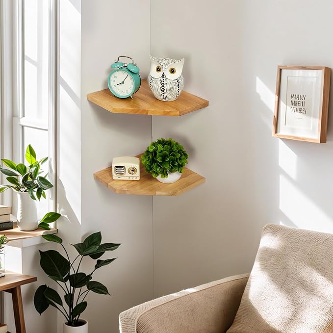 Corner Wall Shelf, Corner Floating Shelf Solid Oak Wood Display Shelf - Image 6