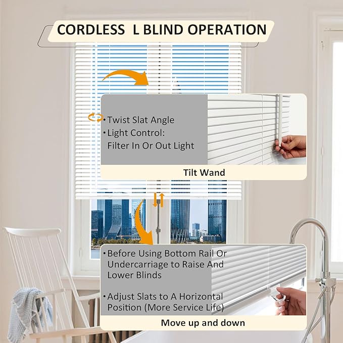 Cordless Vinyl Mini L Blinds 43" W x 64" H, Light Filtering, Arrive 1/2 Inch - Image 3