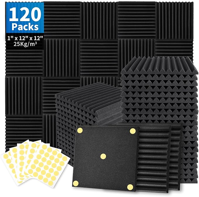 Focusound 120 Pack Acoustic Foam Panels 1" x 12" x 12" Sound Proof Foam Panels by Focusound