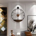 Modern Wood Walnut Dial Wall Clock, Large Simple Wall Decor Metal Frame Silent - Image 2