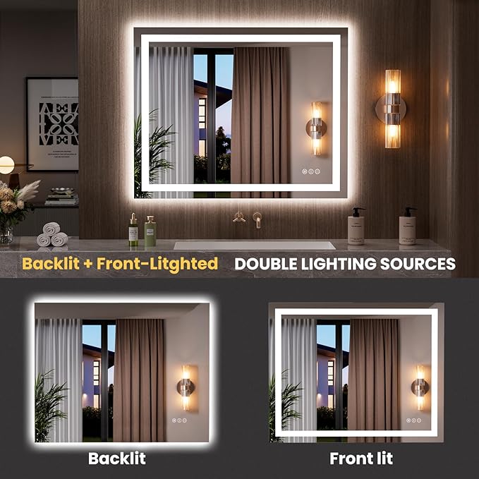 LOAAO 39.4"x31.5" LED Mirror for Bathroom, Lighted Bathroom Mirror - Image 5
