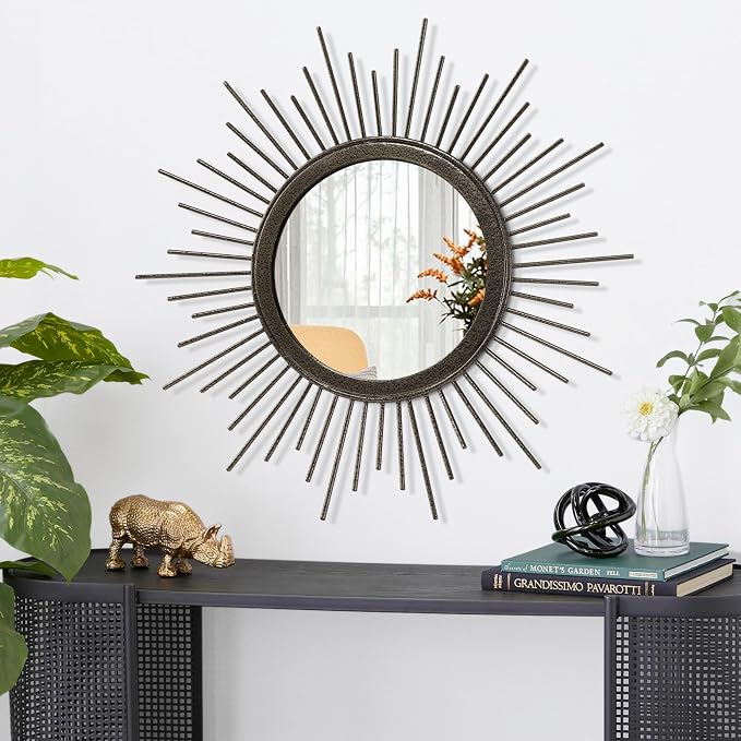Sunburst Spoked Large Wall Mirror Boho Home Circle Art Mirror Modern Metal - Image 2