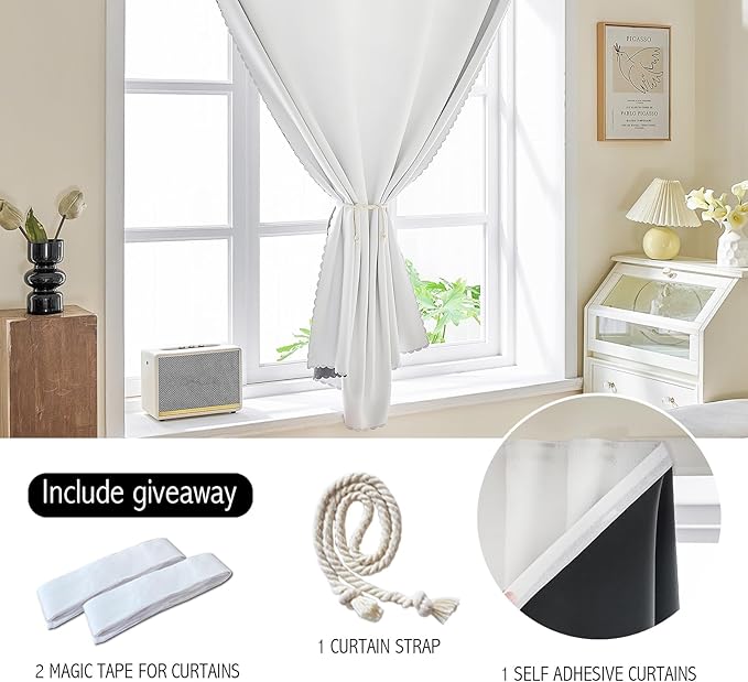 AJAZZ 100% Black Out Curtains Adhesive Blackout Temporary Curtain Rod No - Image 3