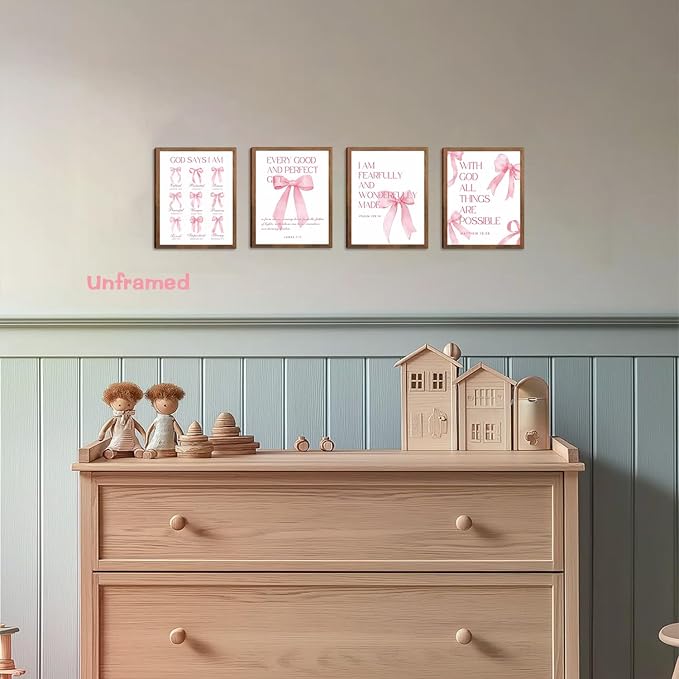 Pink Bows Bible Verse Christian Canvas Wall Art Set of 9, Trendy Posters Prints - Image 8