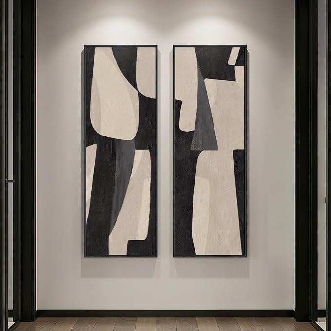 Long Narrow Framed Neutral Abstract Vertical Wall Art - Image 5