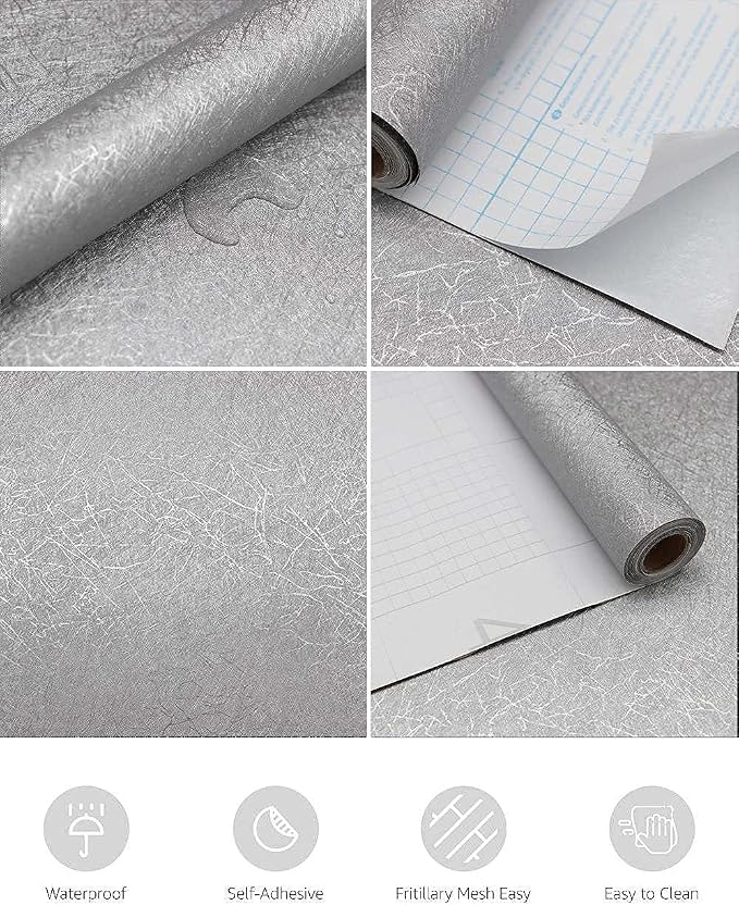 Abyssaly 15.7 inch X 118 inch Silver Grey Wallpaper Embossed Self Adhesive Peel - Image 7