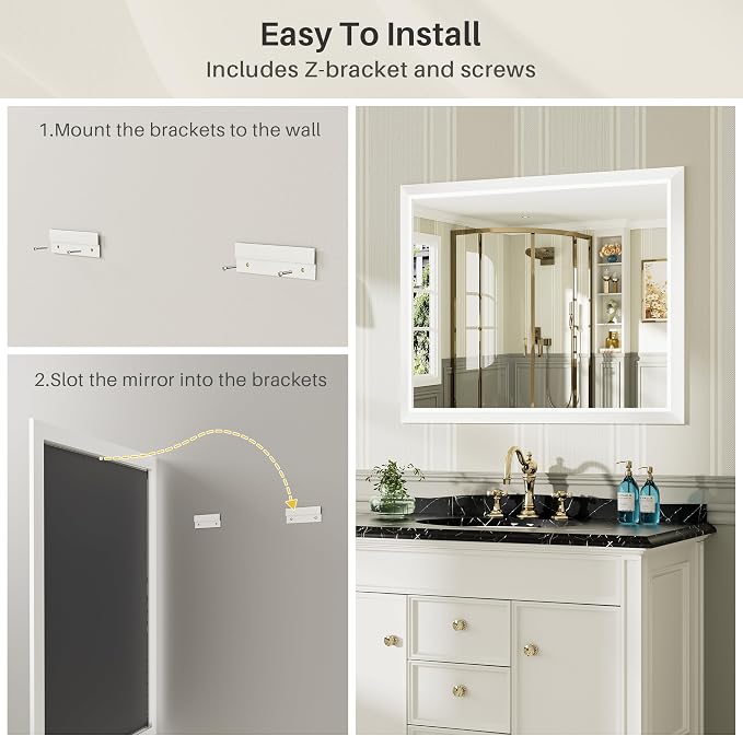 40x32 Inch White Bathroom Mirror - Image 7