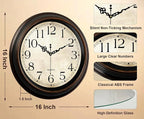 Vintage Wall Clock 16 Inch Quartz Silent Non-Ticking Analog Clock Battery - Image 3