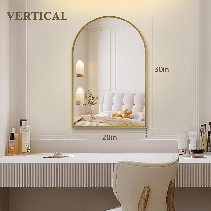 20" x 30" Gold Arched Mirror, Arch Bathroom Vanity Wall Mirror, Modern Aluminum - Image 2