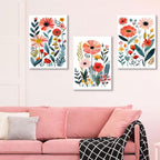 KISSFOX Framed Colorful Wildflower Canvas Wall Art Set Of 3 Flowers Pictures - Image 3