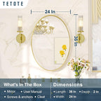 TETOTE Gold Oval Bathroom Mirror, 24 x 36 Brushed Brass Framed Wall Mounted - Image 7