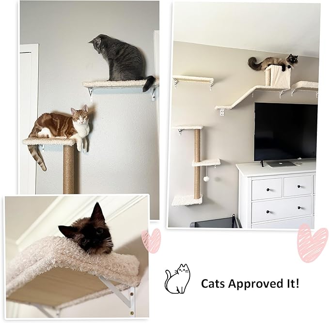 FUKUMARU Cat Wall Shelves, Stable & Safe 5 in 1 Cat Walls Furniture Set - Image 9