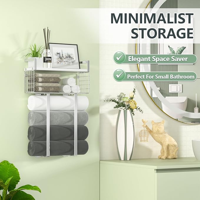 Towel Racks for Bathroom, Bathroom Shelf Over Toilet, Floating Shelves - Image 7