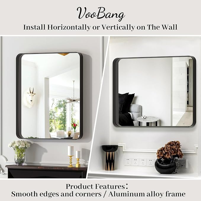 VooBang Bathroom Mirror 24x36 inch, Modern Round Corner Bathroom Vanity Mirror - Image 5