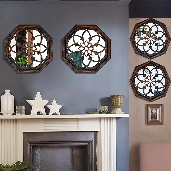 ZOLAPI 2-Piece Octagon Wall-Mounted Mirrors, Vintage Farmhouse Mirror - Image 3