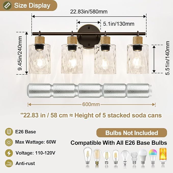 MOKATNG Bathroom Light Fixtures, 4-Light Coastal Vanity Lights - Image 7