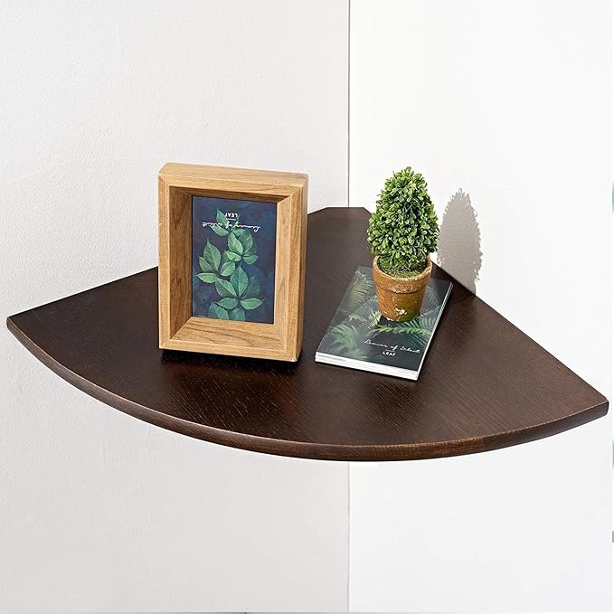 Corner Shelf, 16inch Walnut Solid Wood Floating Corner Shelves Wall Mount Round by Coamily