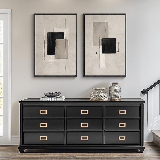 Framed Neutral Abstract Wall Art Set of 2, Minimalist Block Lines Pictures - Image 8