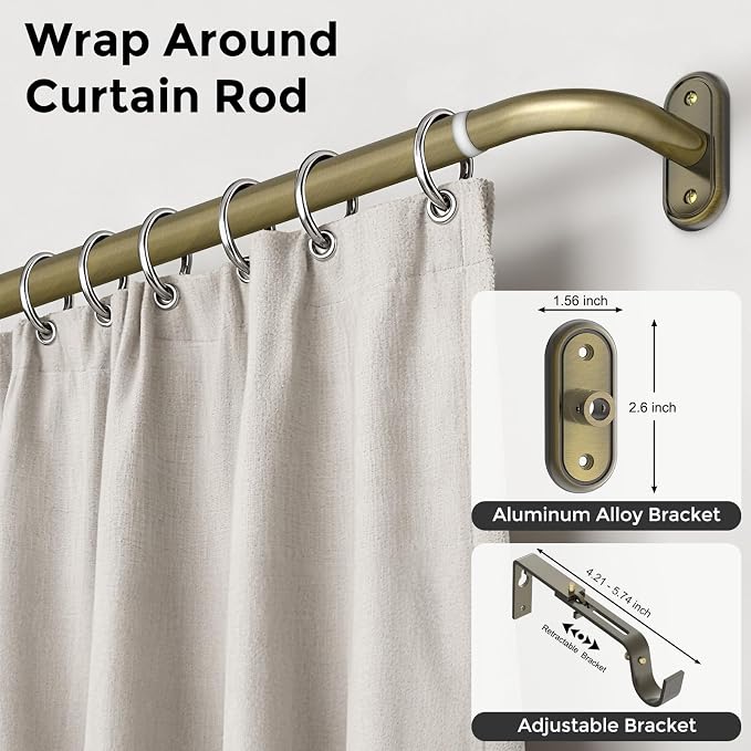 Curtain Rods 36-152 Inch, Antique Bronze Wrap Around Blackout Curtain Rods - Image 2