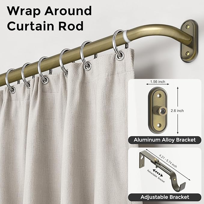 Curtain Rods 36-120 Inch, Antique Bronze Wrap Around Blackout Curtain Rods - Image 2