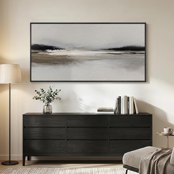 Large Framed Abstract Wall Art for Living Room, Horizontal Black and White - Image 3