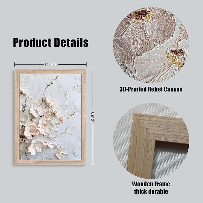 Framed 3D Floral Texture Canvas Wall Art Relief Textured Floral Oil Painting - Image 2
