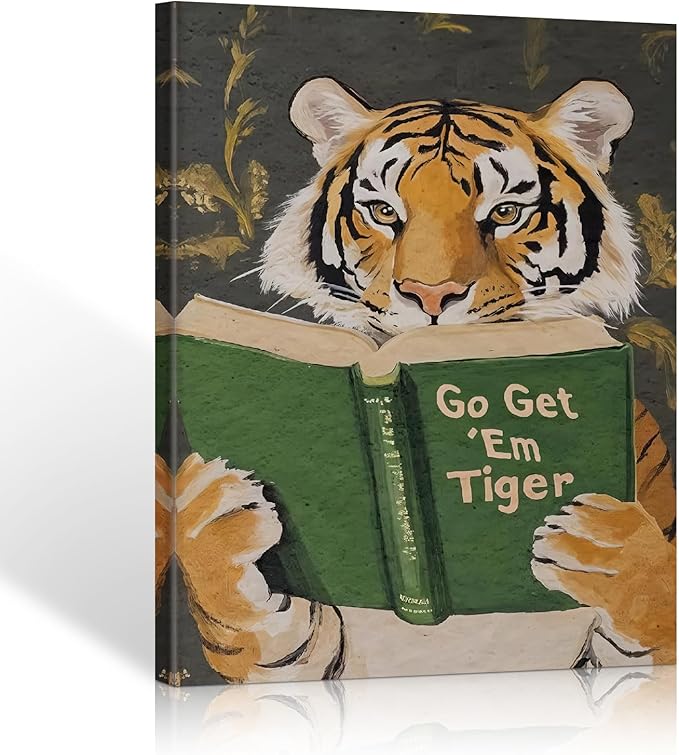 ALMLZL Funny Tiger Reading Book Wall Art Motivational Animal Reading Canvas by ALMLZL