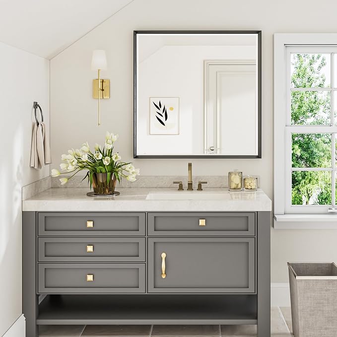 Black Framed Mirror for Bathroom 36x36 Inch Square Beveled Bathroom Mirror - Image 2