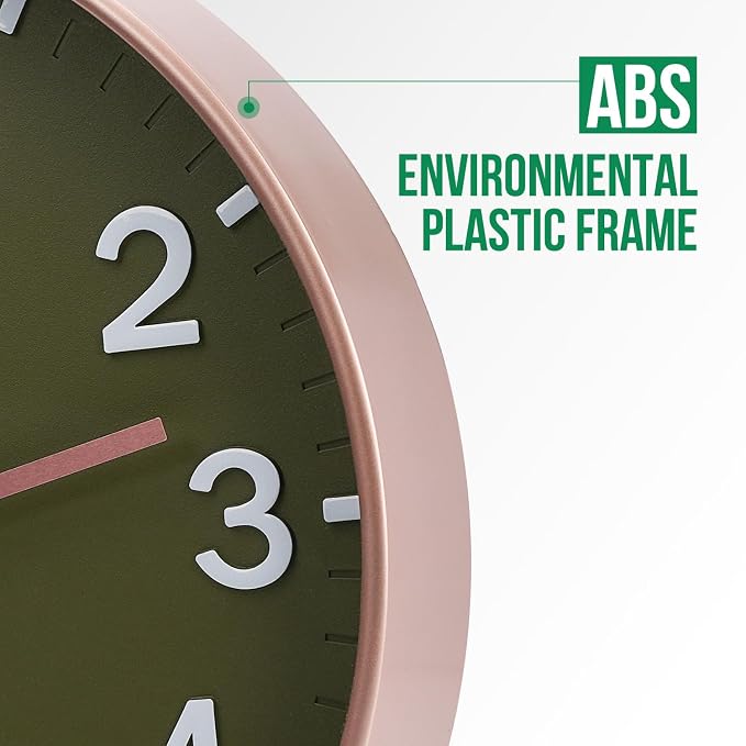 Wall Clock 12Inch Olive Green Modern Simple Quartz Decorative Clock Non-Ticking - Image 4
