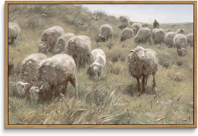 InSimSea Framed Canvas Wall Art Vintage Decor, Sheep on the Dunes Pictures by InSimSeaArt