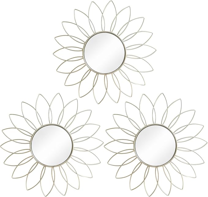 3 Pack Metal Mirrors for Wall Sunburst Wall Mirrors Home Décor Decorative by Uaussi