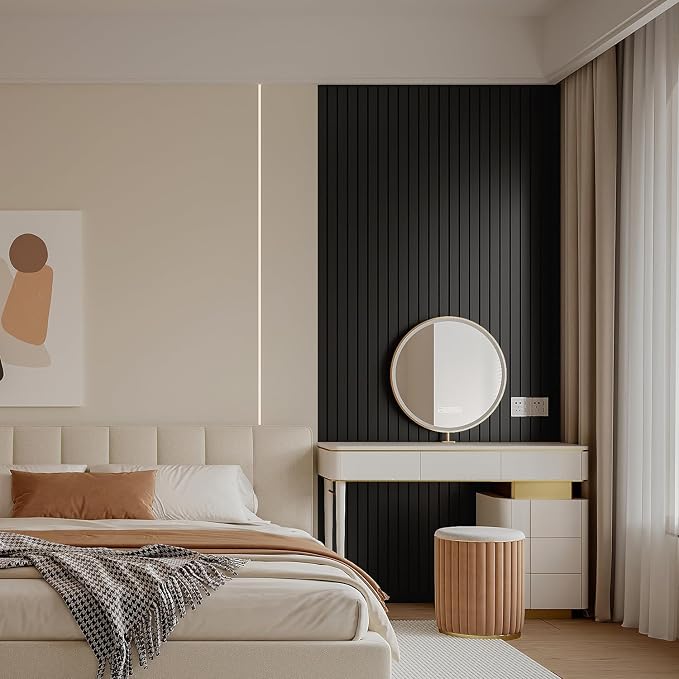 YLL YLL PVC Slat Wall Panel Peel and Stick 118"x 15.7" Faux Black Wood Grain - Image 5