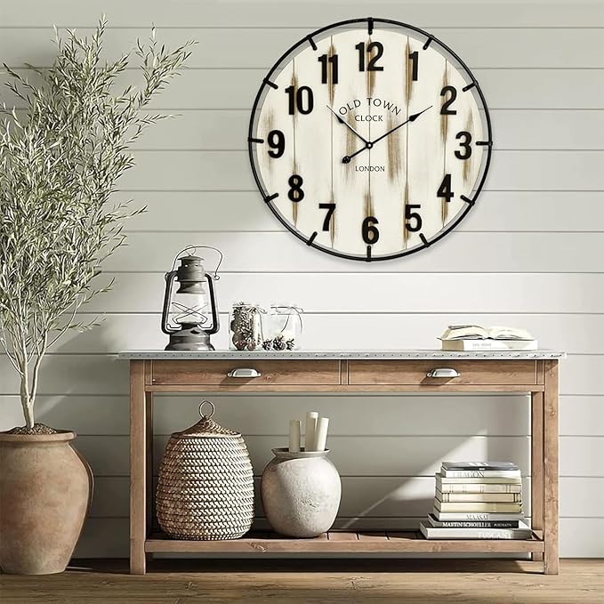 EMAX HOME Farmhouse White 30 Inch Wooden Large Wall Clock, Silent Non-Ticking - Image 3