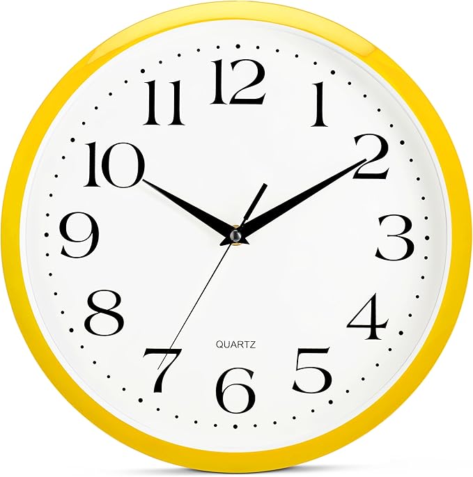 Bernhard Products Yellow Wall Clock 12 inch Silent Non Ticking Battery Operated by BernhardProducts