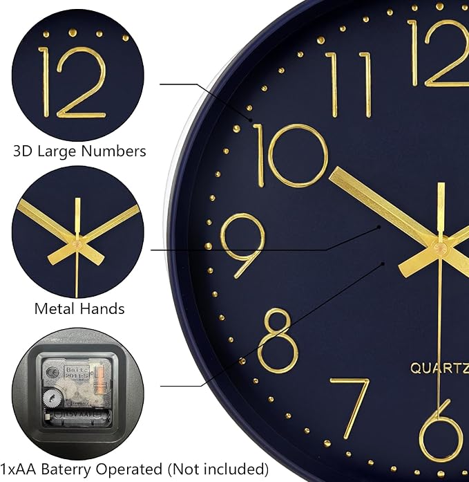 Wall Clock, Silent Wall Clocks Battery Operated 10 Inch- Modern Non Ticking - Image 6