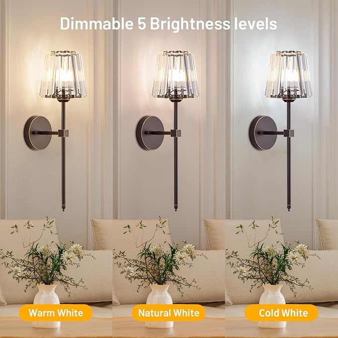 Crystal Battery Operated Wall Sconces Set of 2, 12 RGB and 3CCT Dimmable Wall - Image 6