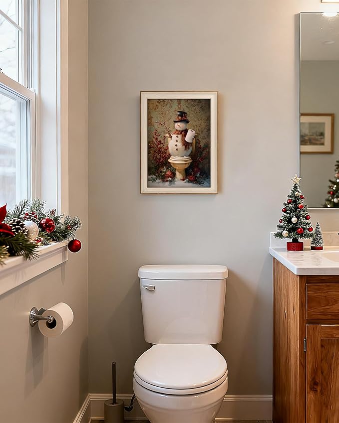 VIYYIEA Winter Framed Wall Art for Living Room, Snowman in Bathroom Canvas - Image 8