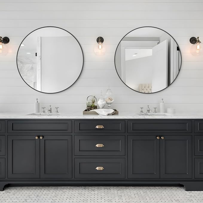 WallBeyond Round Wall Mirror 28 inch Black Large Circle Mirror - Image 2
