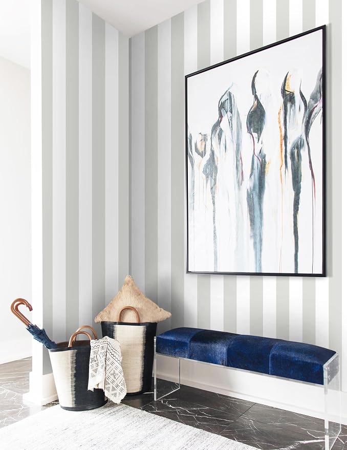 Guvana 17.7"×394" Grey and White Peel and Stick Wallpaper Striped Contact Paper - Image 4