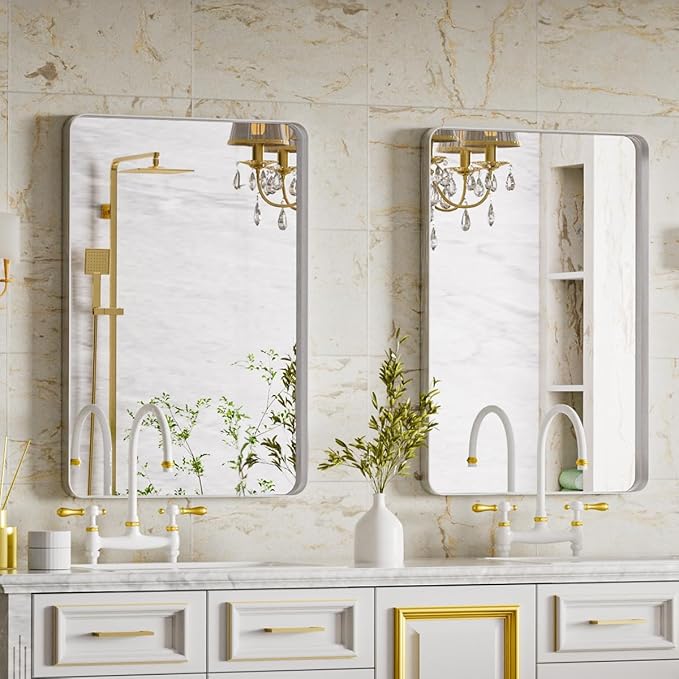 VooBang Bathroom Mirror 24x32 inch, Modern Round Corner Bathroom Vanity Mirror - Image 7
