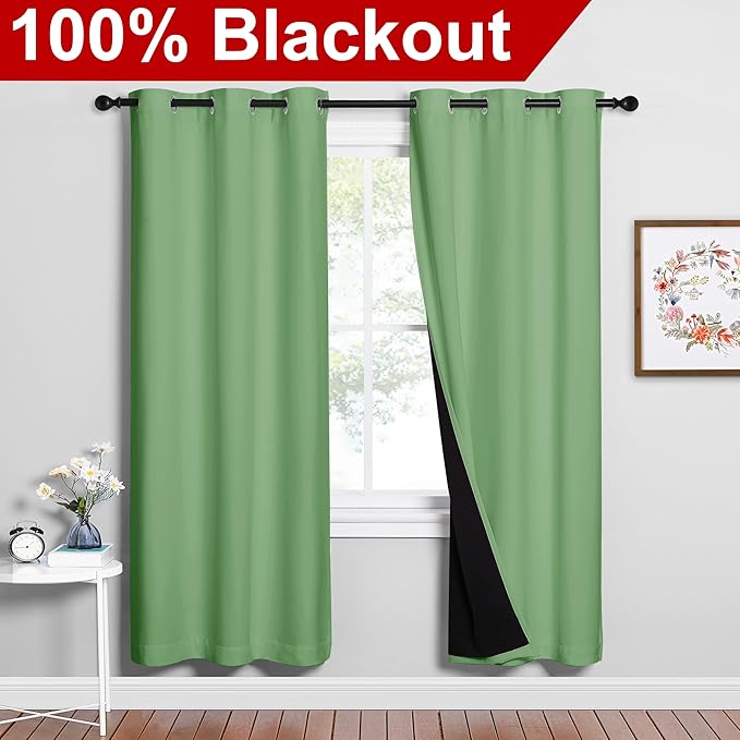 NICETOWN Full Shade Curtain Panels, Forest Green, Pair of Thermal Insulated & - Image 2