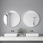 Itrue 36 Inch Round Wall Mirror, Brushed Silver Metal Frame Circle Bathroom - Image 2