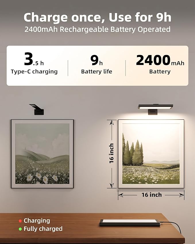 EZVALO Picture Light for Wall, Rechargeable 2400mAh Battery Lights Wireless - Image 4