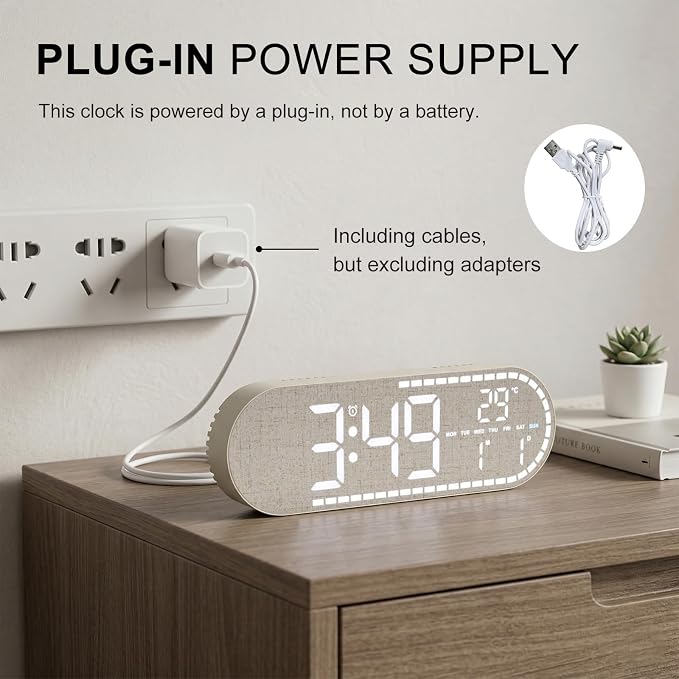 Faux Linen LED Digital Wall Clock Large Display, Plug-in Digital Clock - Image 6