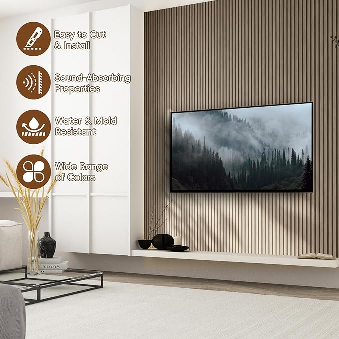 EVERECO 6 Pack Wood Slat Acoustic Wall Panels 92.5" × 7.87", 3D Sound Absorbing - Image 3