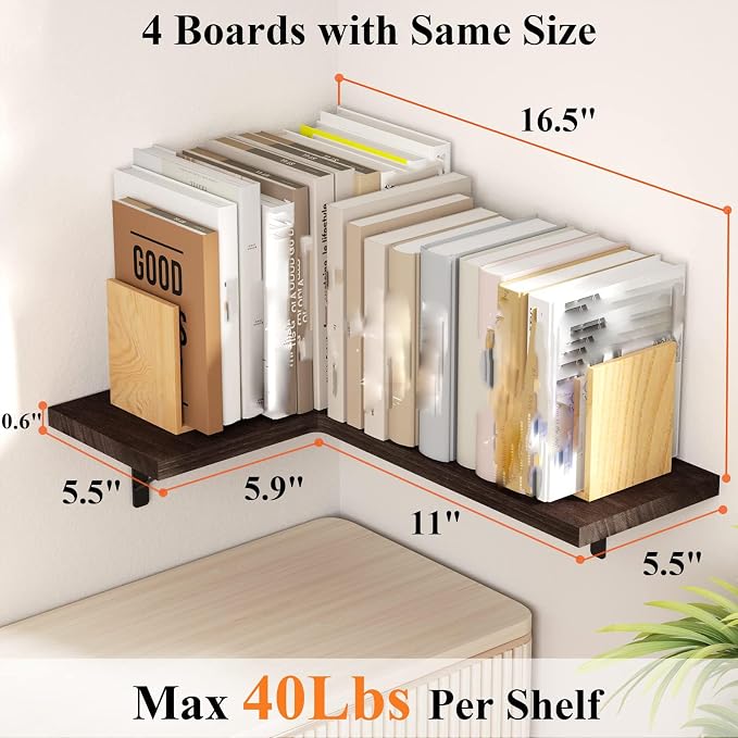 Love-KANKEI Corner Shelf Wall Mounted Set of 4, Floating Wall Shelves - Image 3