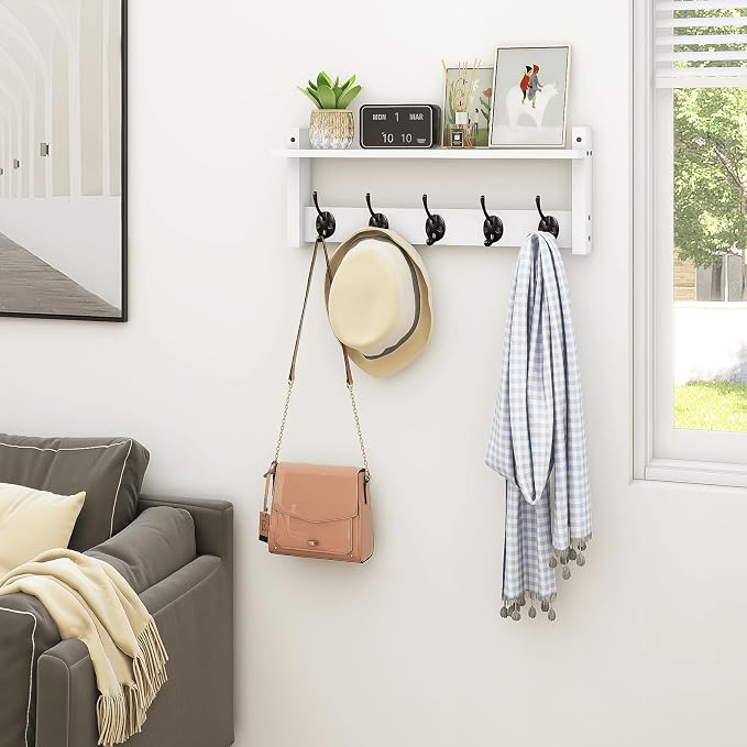 Homode Wall Shelf with Hooks, Coat Rack Wall Mount with Pegs, Hanging Entryway - Image 7