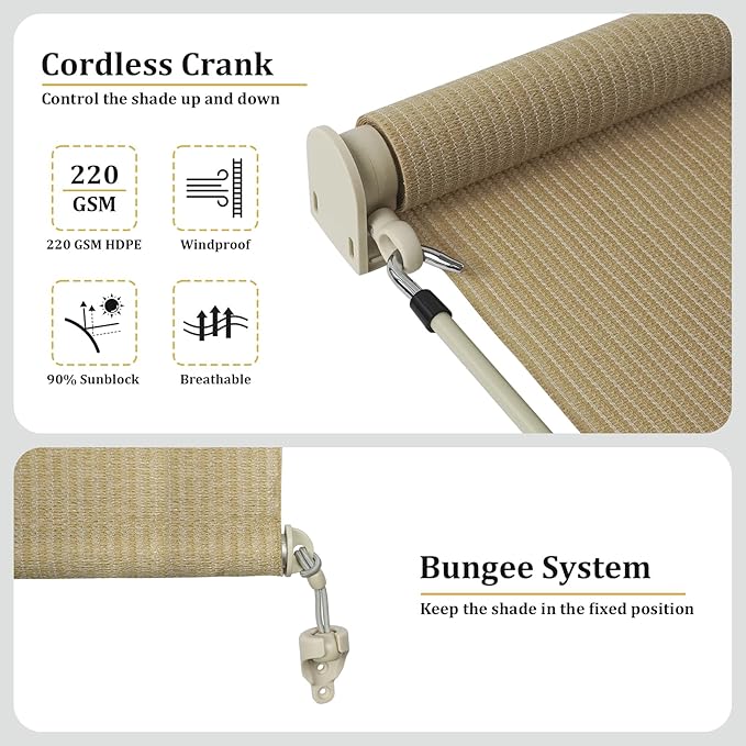 Shade&Beyond Custom Size Outdoor Roller Shades Cordless Patio Roll Up Blinds - Image 6