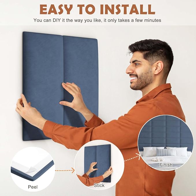 IFNOW Wall Mounted Upholstered Headboard King, 3D Peel and Stick Soundproof - Image 5