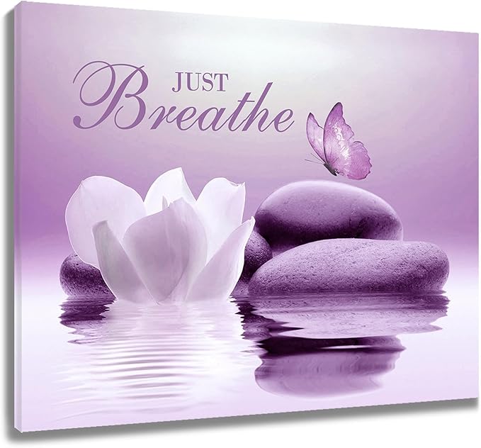 EOBTAIN Zen Bathroom Wall Art Butterfly and Flower Stone Relaxing Just Breathe by EOBTAIN